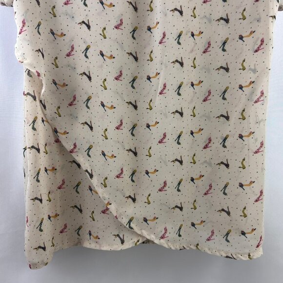 Angeleye London Women's Large High Heel Shoe Print Blouse Cream colored Black - Picture 4 of 6